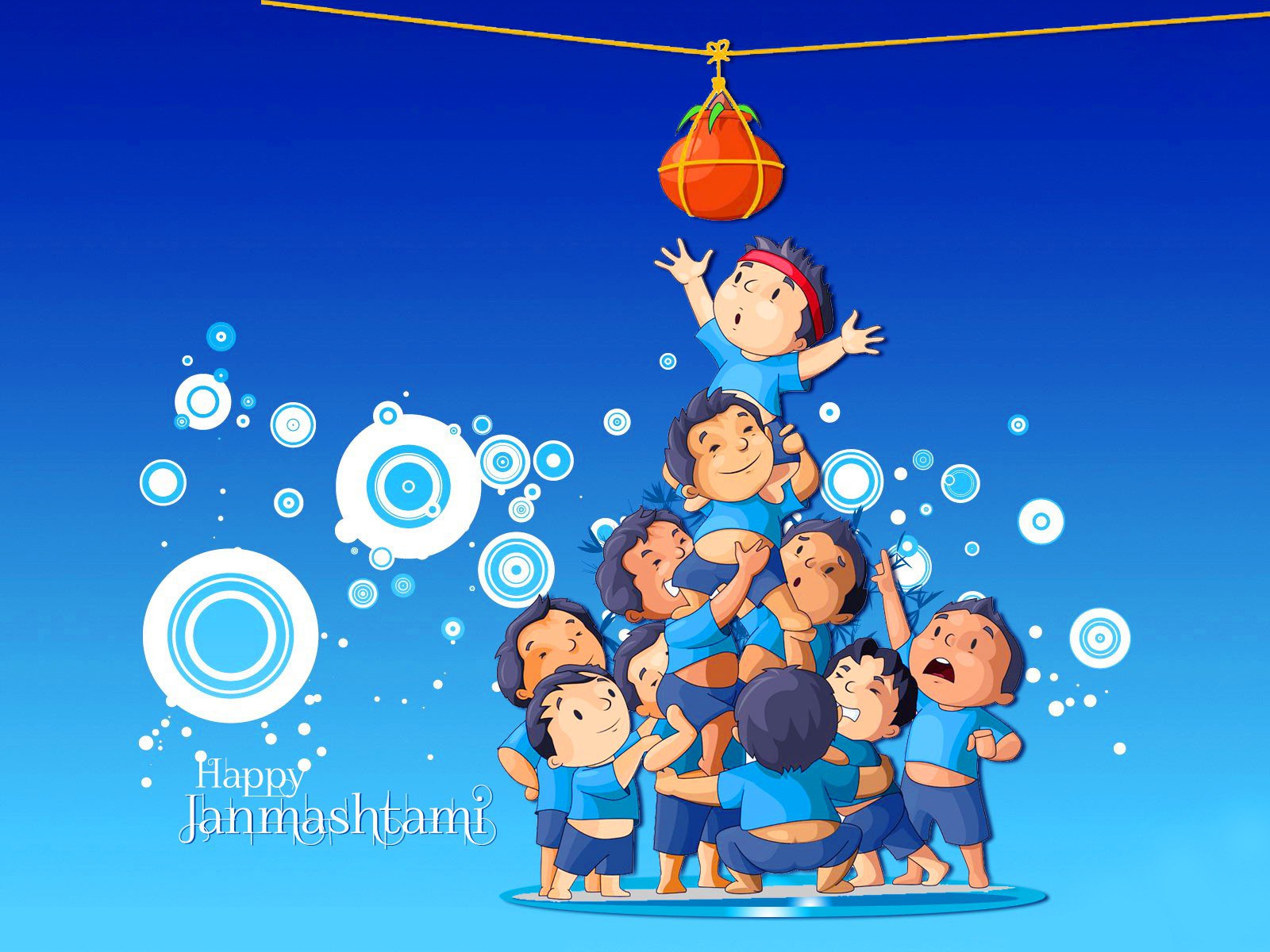 Happy Janmashtami Kids Breaking Dahi Handi Illustration