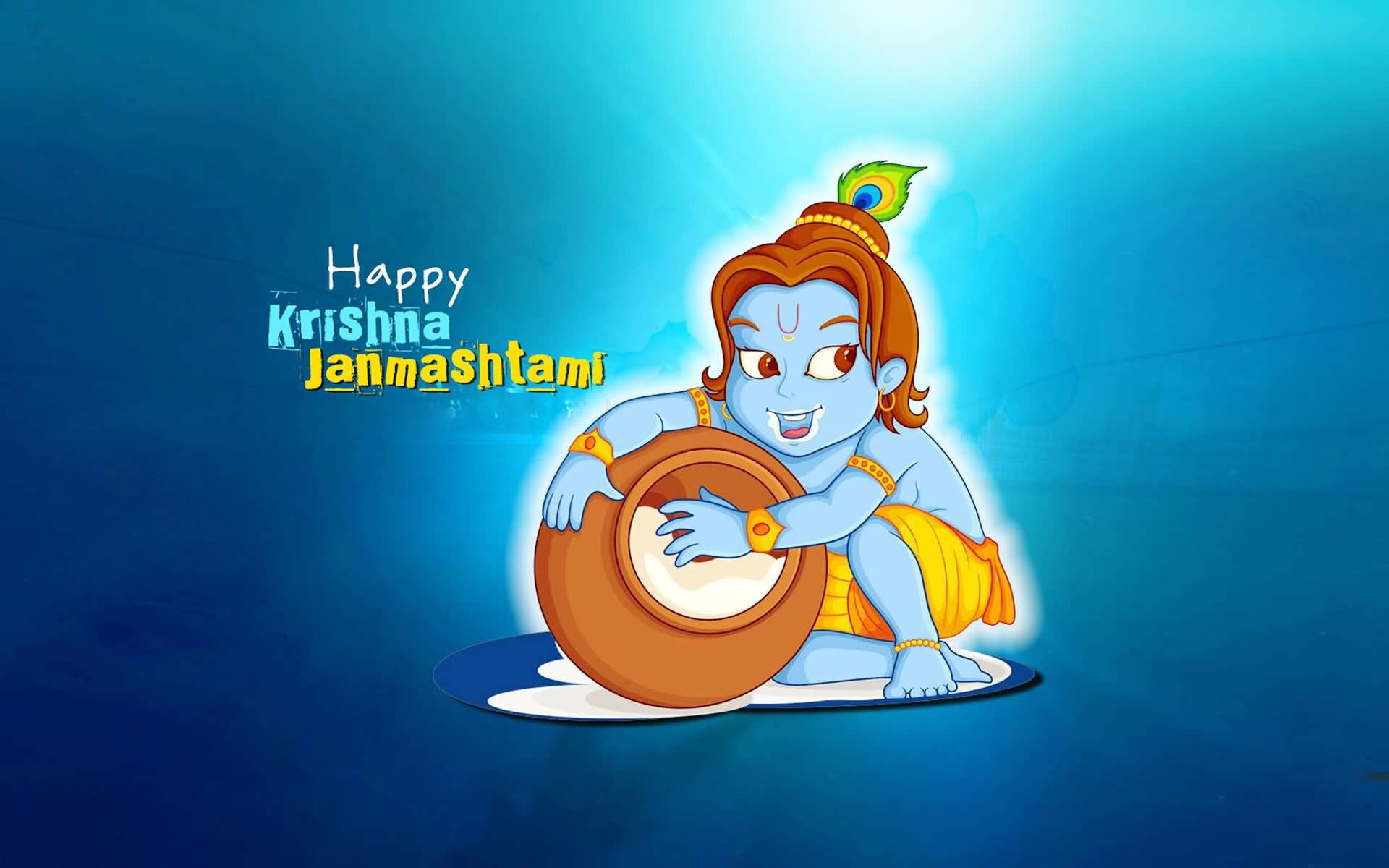 Happy Krishna Janmashtami Lord Krishna Eating Butter Illustration