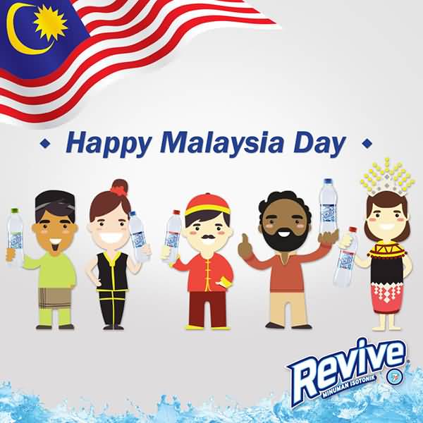 Happy Malaysia Day People With Water Bottles