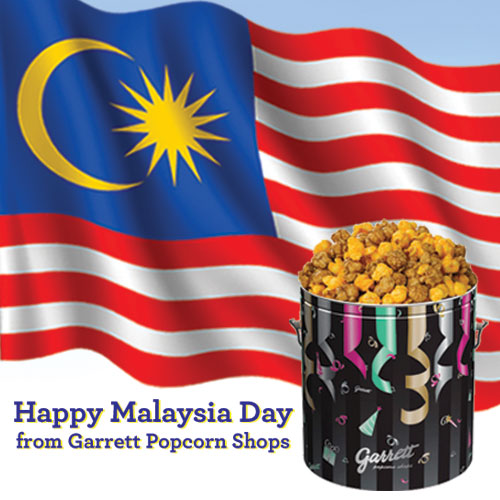 Happy Malaysia Day Wishes Popcorn And Flag In Background