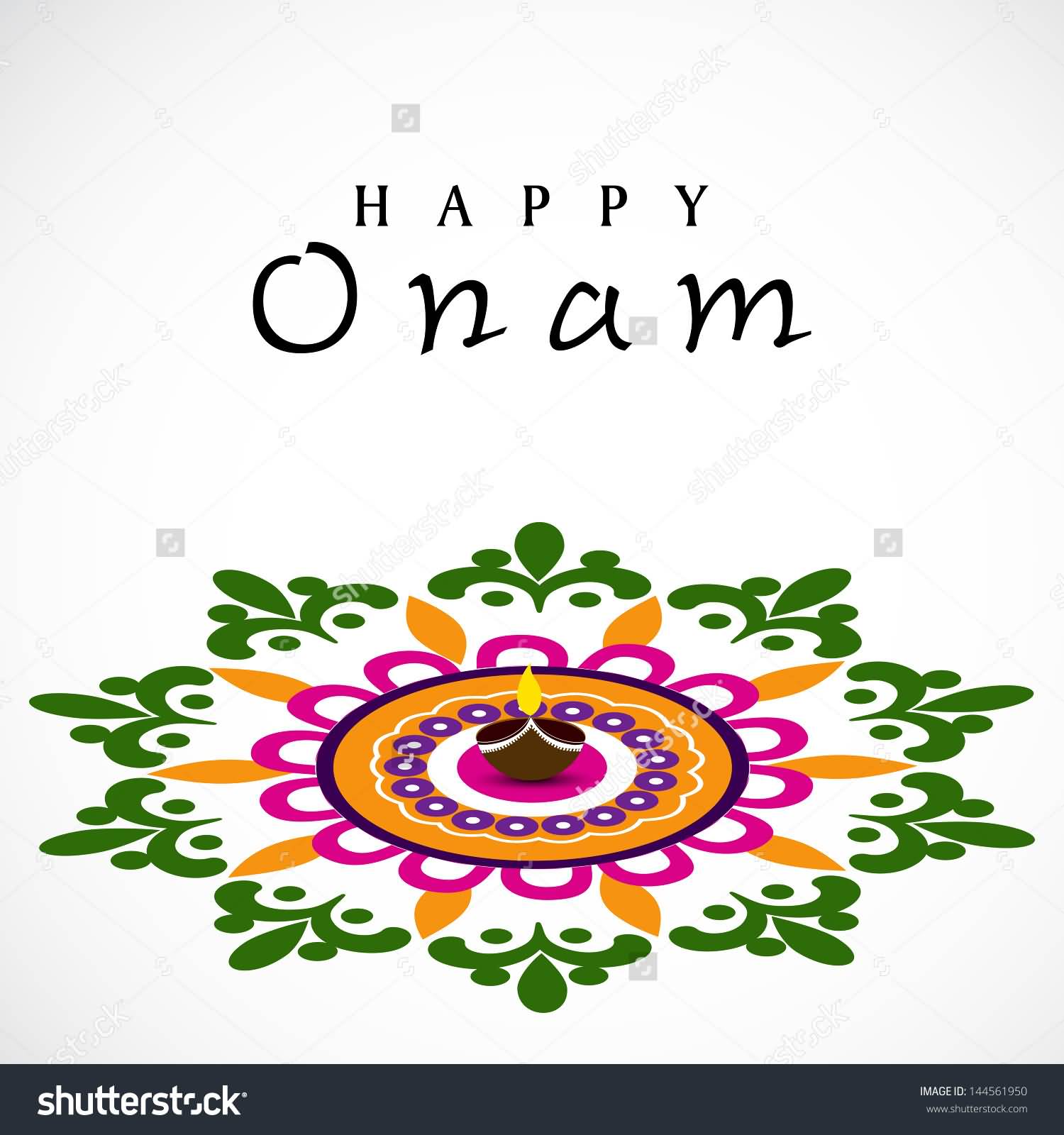 Happy Onam Beautiful Rangoli Decoration With Diya Illustration