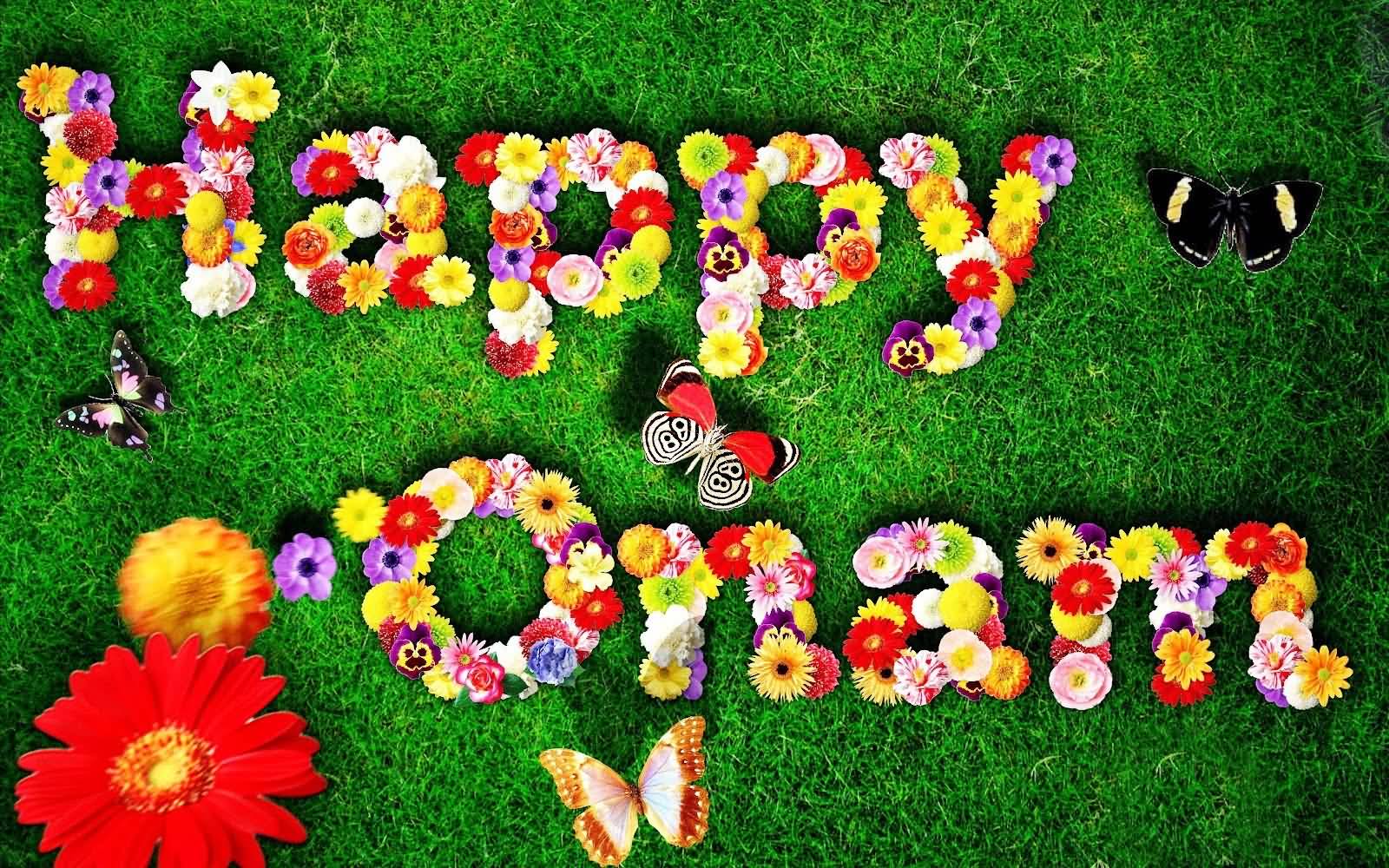 Happy Onam Flowers Text Picture