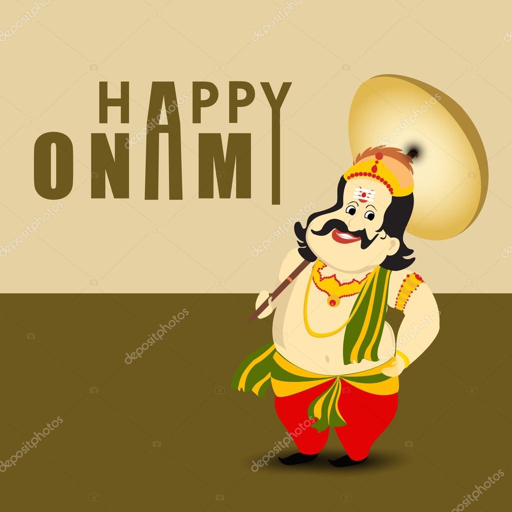 Happy Onam King Mahabali With Traditional Umbrella Illustration