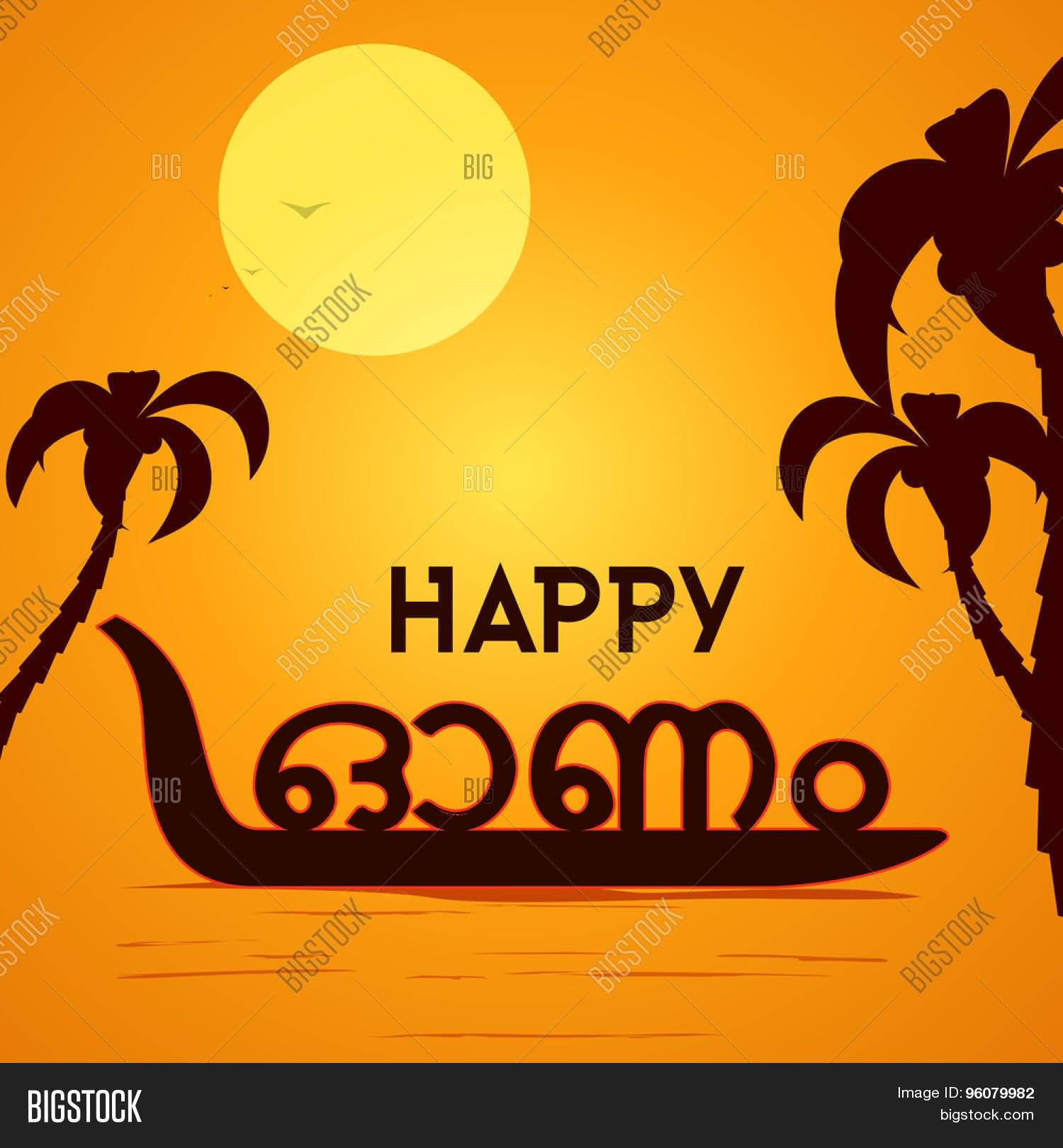 Happy Onam Wishes In Malayalam Sunset View Illustration