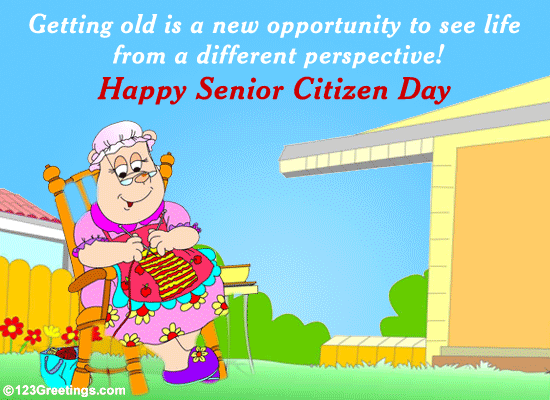 Happy Senior Citizen Day Grandma Knitting Animated Picture