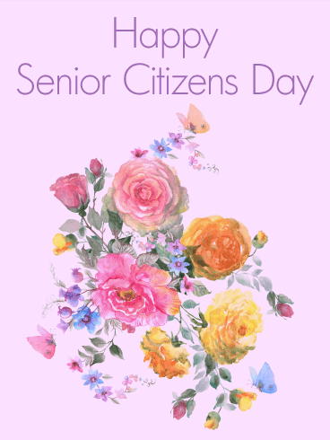 Happy Senior Citizens Day Flowers Greeting Card