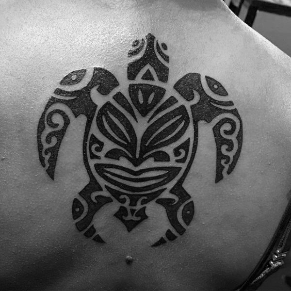 Hawaiian Turtle Tattoo On Girl Back Body