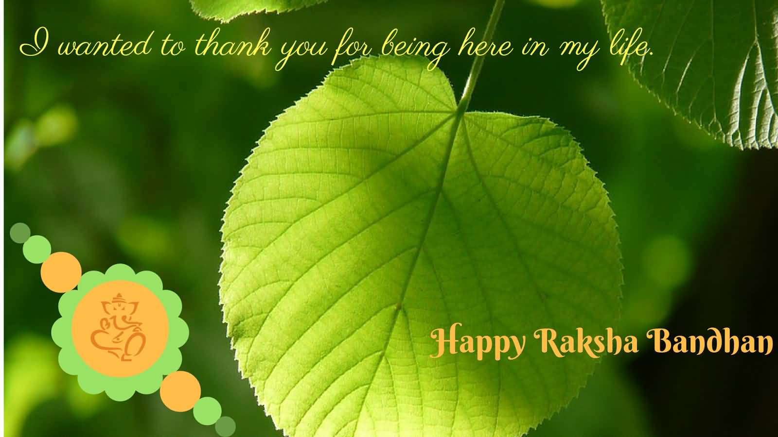 I Wanted To Thank You For Being Here In My Life Happy Raksha Bandhan Green Leaves In Background