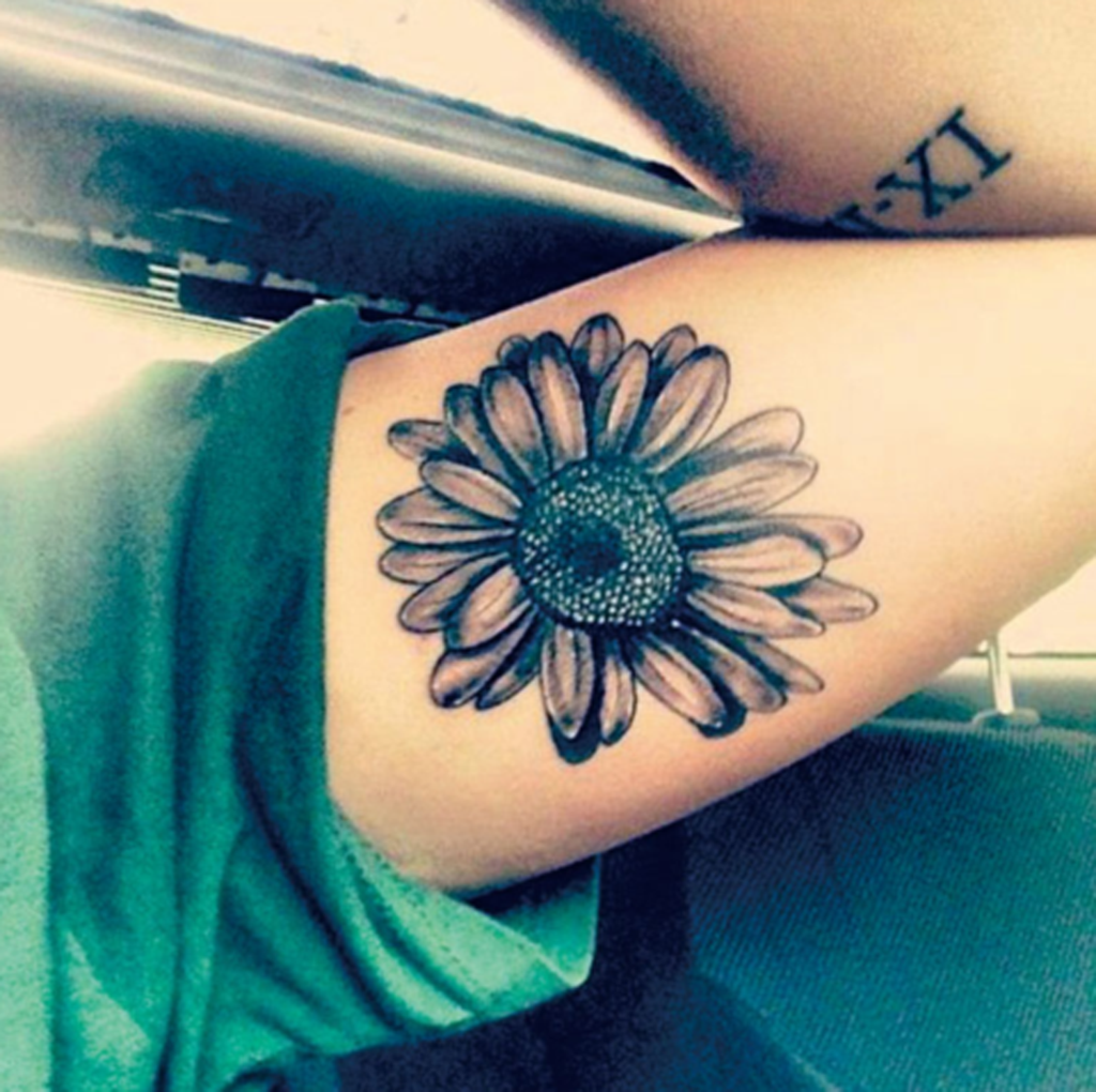 Inner Bicep Daisy Flower Tattoo