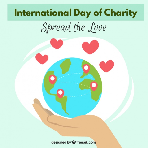 International Day Of Charity Spread The Love Earth Globe In Hand With Hearts Illustration