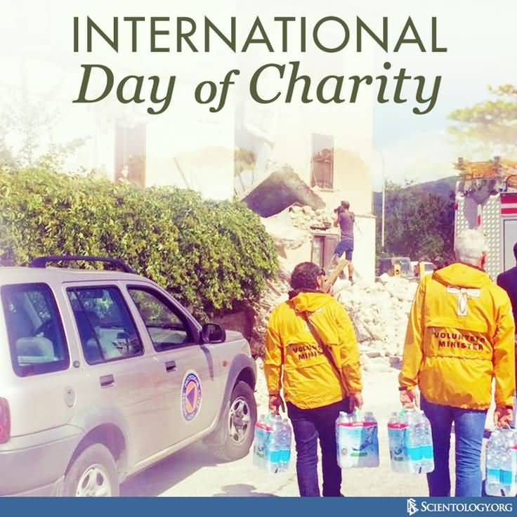 International Day Of Charity Volunteers With Water Bottles Helping Other s