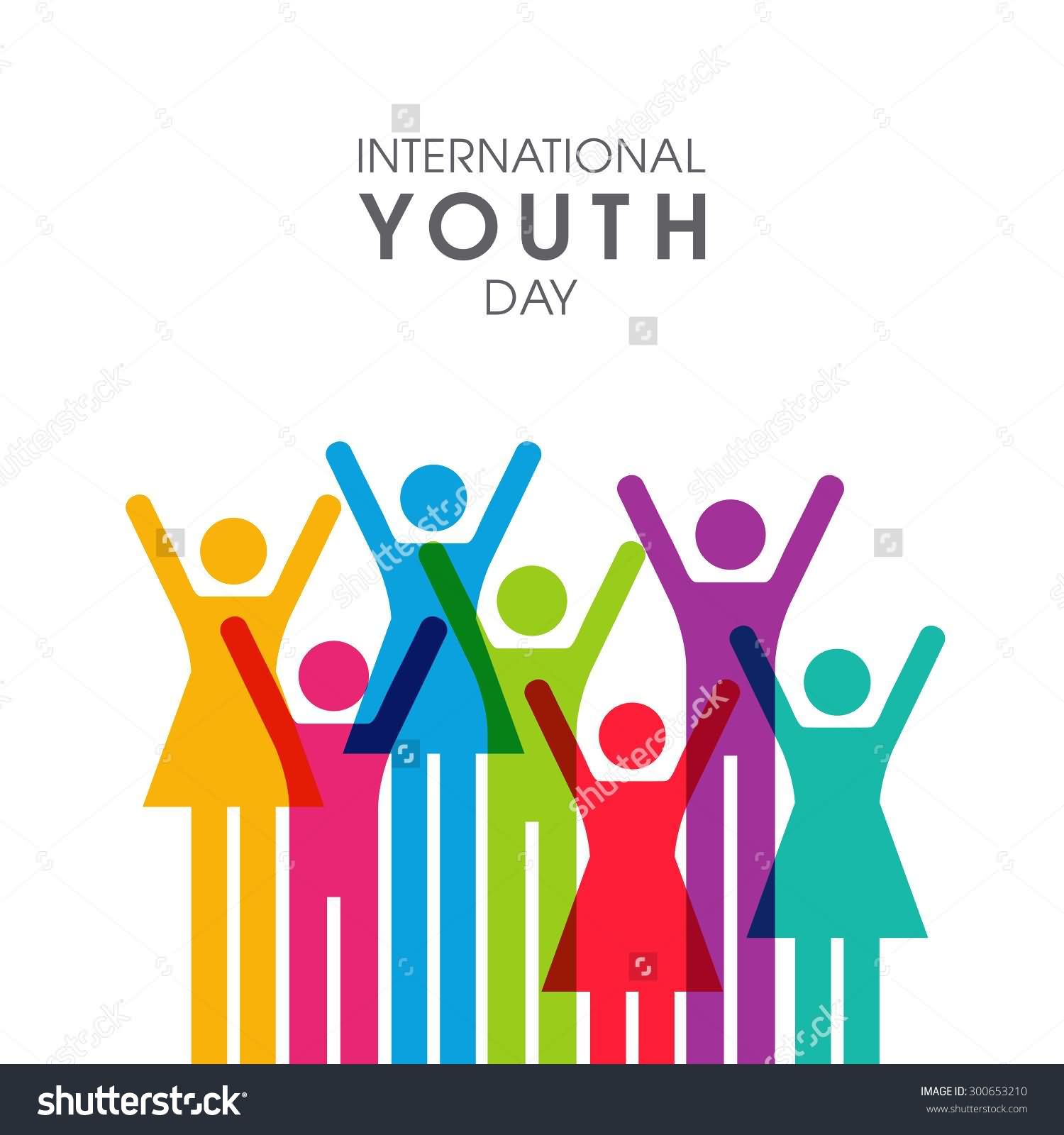 International Youth Day Colorful People With Hands Up Illustration