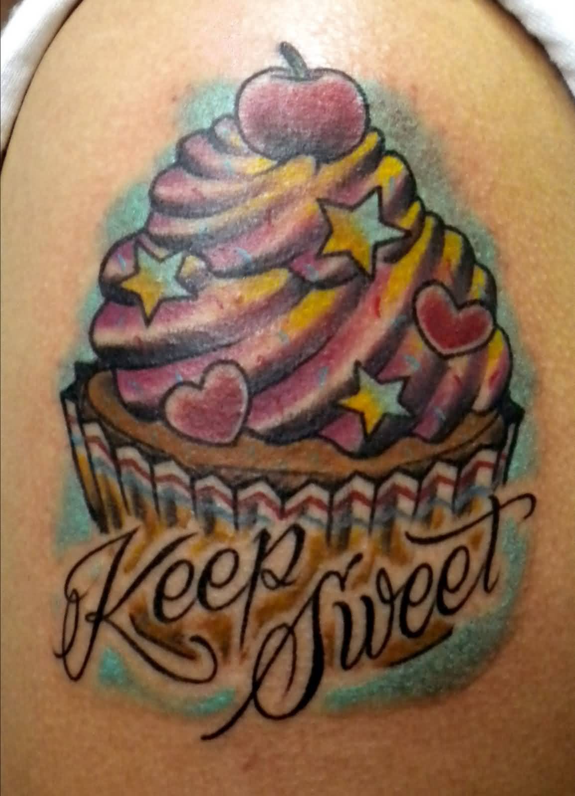 Keep Sweet Realistic Cupcake Tattoo