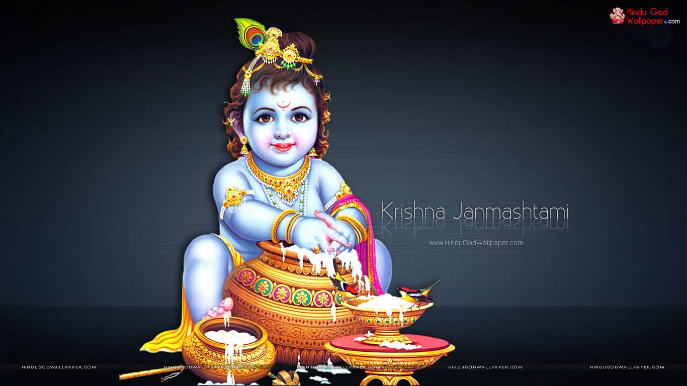 Krishna Janmashtami Bal Krishna Eating Butter Wallpaper