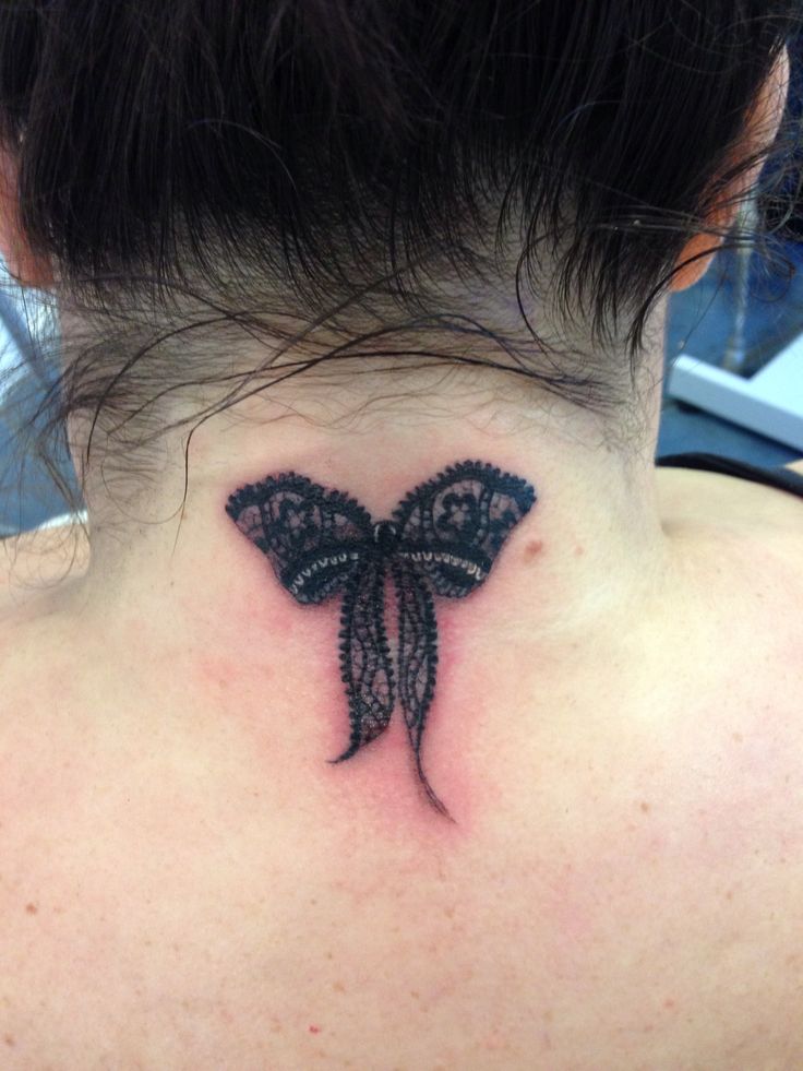 Lace Bow Tattoo On Upper Back