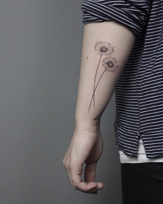 Left Arm Sleeve Daisy Flowers Tattoo