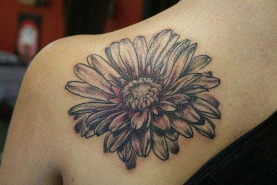 Left Back Shoulder Daisy Flower Tattoo