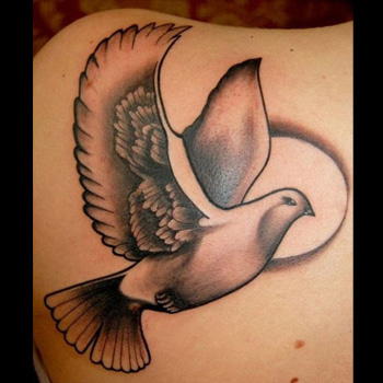 Left Back Shoulder Open Wings Flying Dove Tattoo