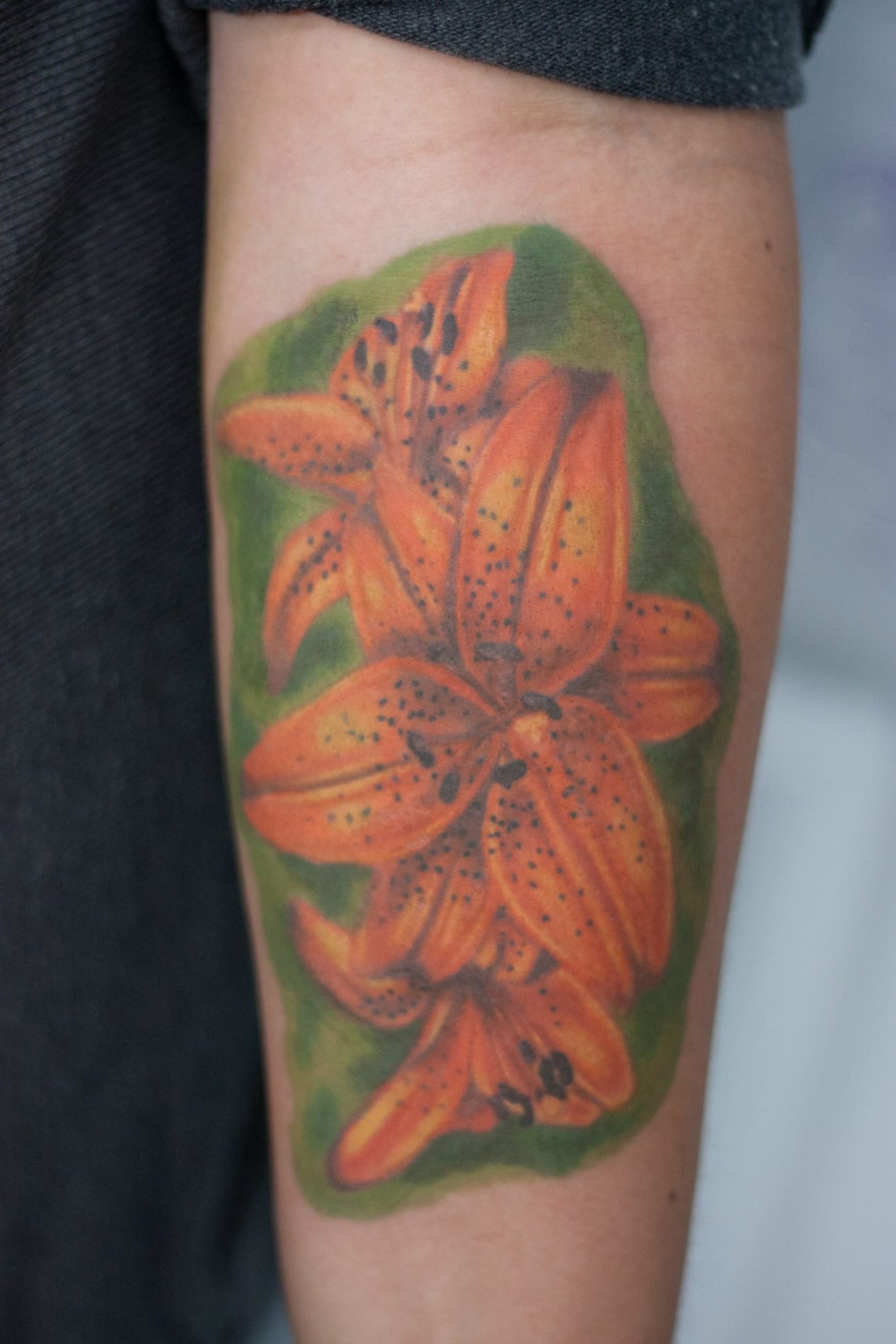 Left Forearm Color Realistic Lily Flowers Tattoo