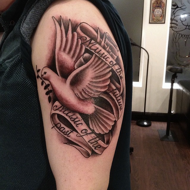 Left Half Sleeve Flying Dove Tattoo