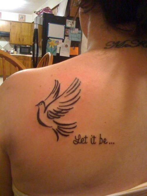 Let It Be Dove Tattoo On Left Back Shoulder