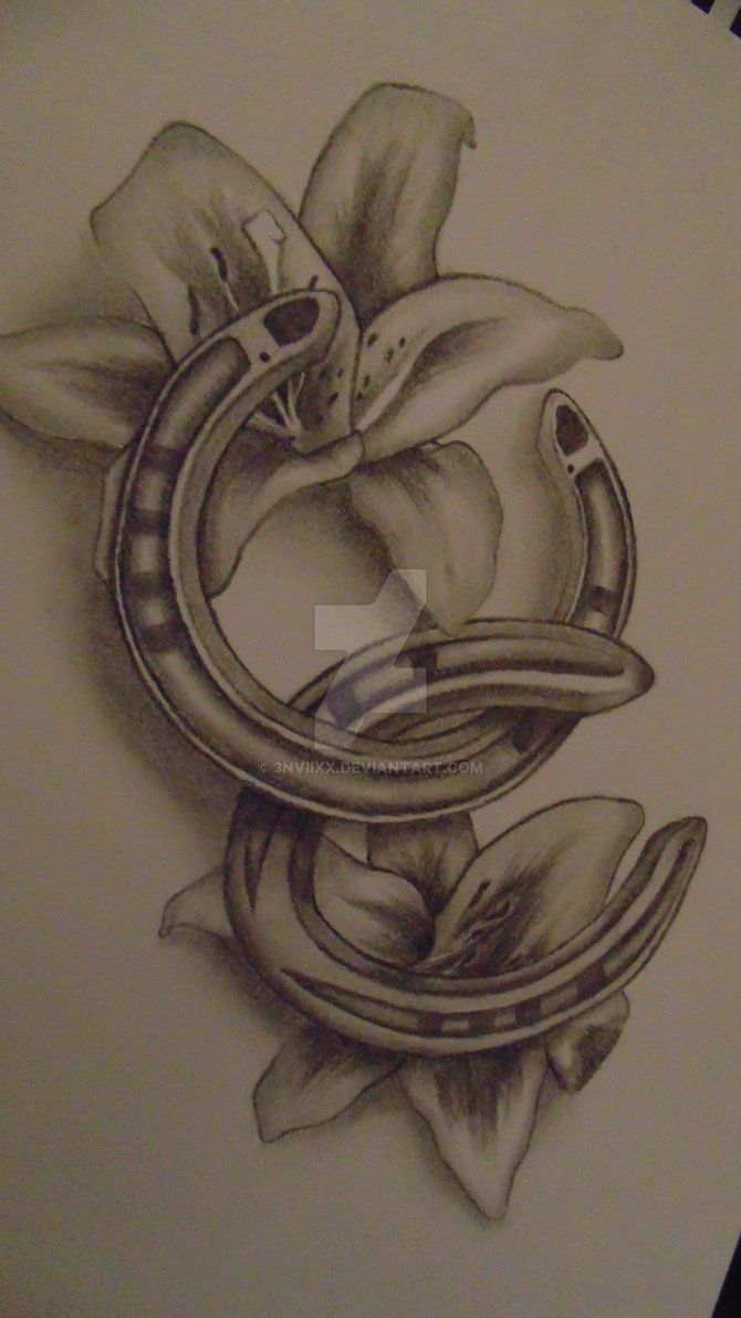 Lily Flowers And Horseshoe Tattoos Designs