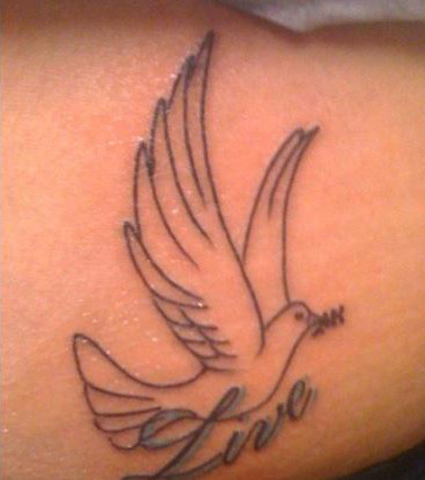 Love Flying Dove Tattoo On Lower Back