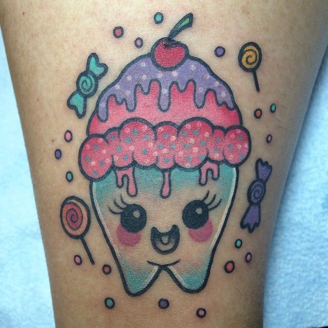 Melting Cupcake Tattoo On Leg