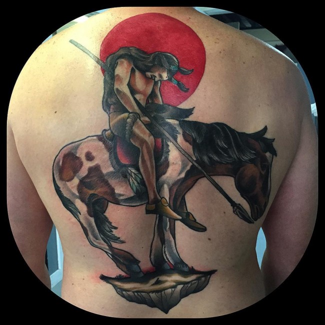Native Horse Tattoo On Back