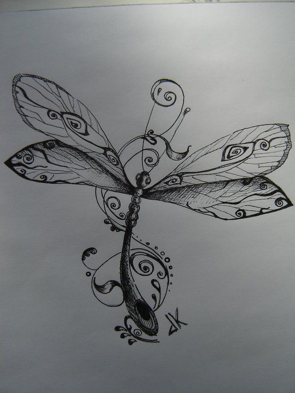 Nice Black And Grey Dragonfly Tattoo Design