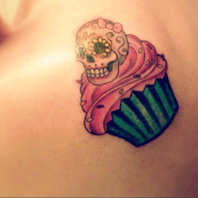 Nice Cupcake With Sugar Skull Tattoo