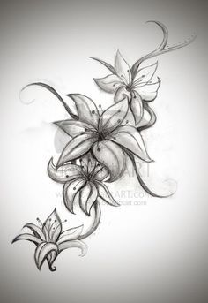 Nice Grey Lily Flowers Tattoo Design For Shoulder