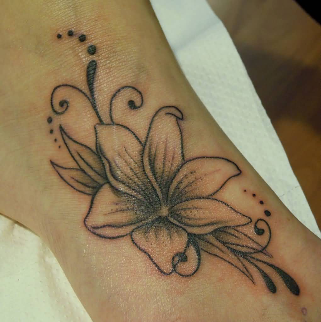 Nice Lily Flower Tattoo On Foot