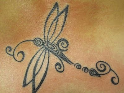 Nice Outline Tribal Dragonfly Tattoo Idea