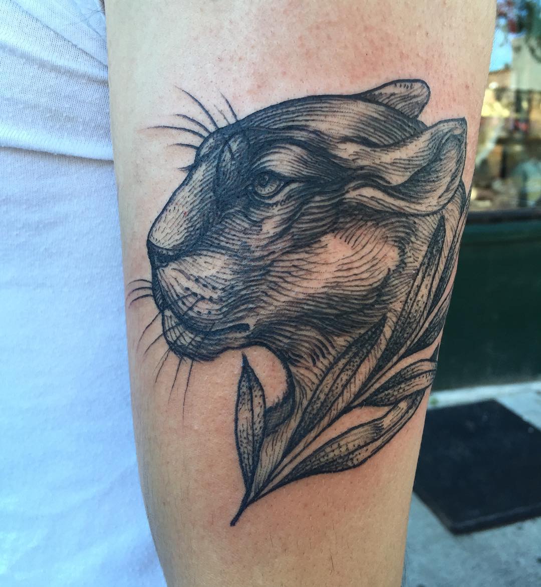 Nice Panther Head Tattoo On Bicep