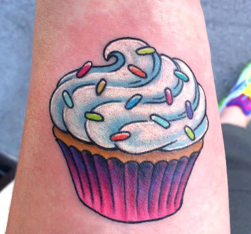 Nice Realistic Cupcake Tattoo Sample