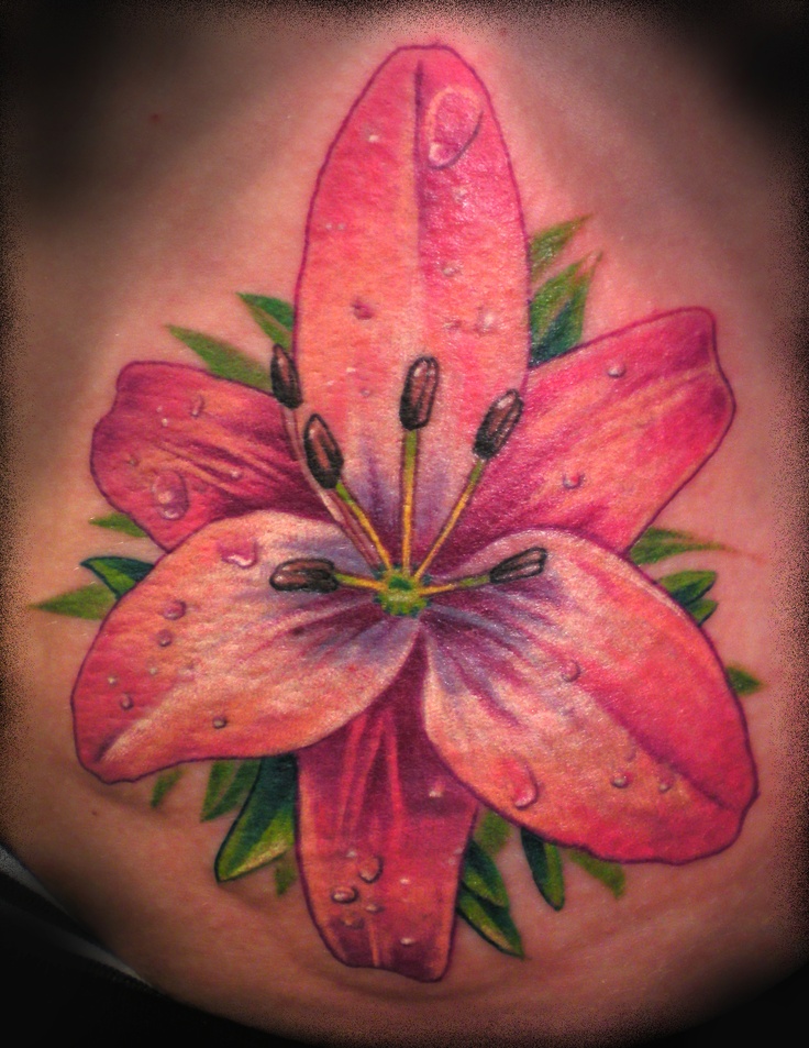 Nice Realistic Lily Tattoo On Left Shoulder
