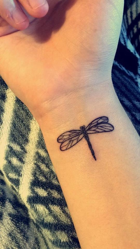 Nice Small Dragonfly Tattoo On Right Wrist
