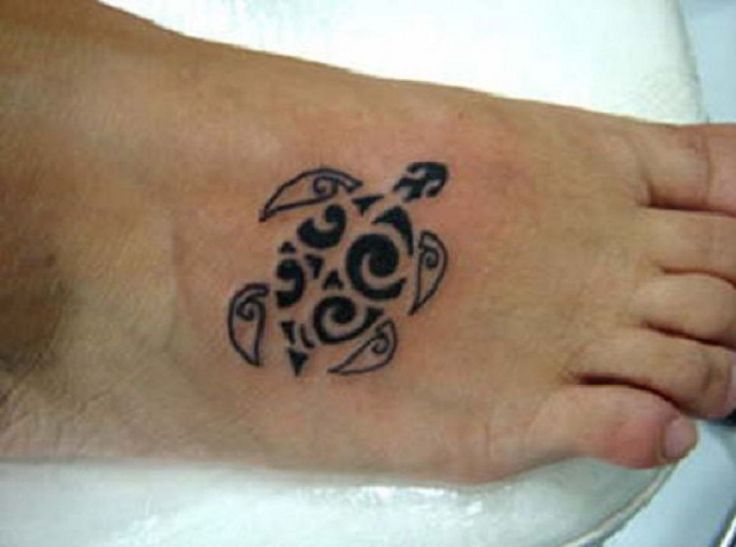Nice Tribal Turtle Tattoo On Right Foot