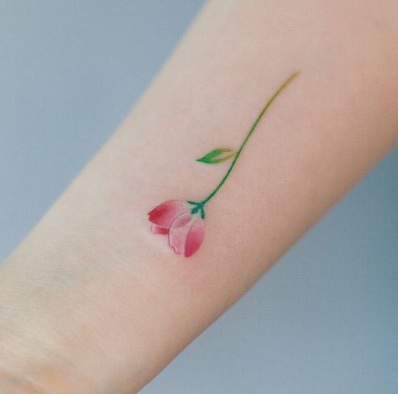 Nice Tulip Flower Tattoo On Forearm