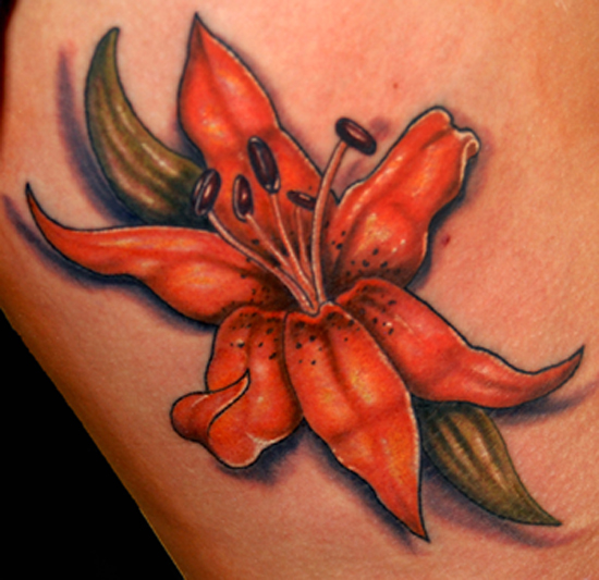 Orange Realistic Lily Tattoo Idea