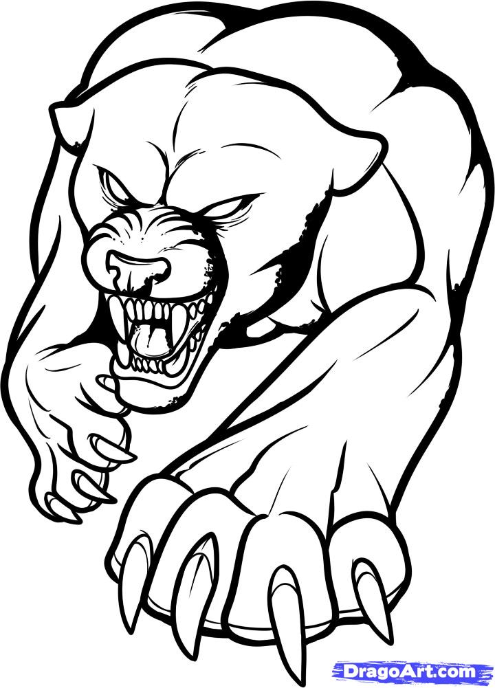 Outline Angry Panther Tattoo Design