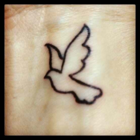 Outline Black Dove Tattoo On Wrist