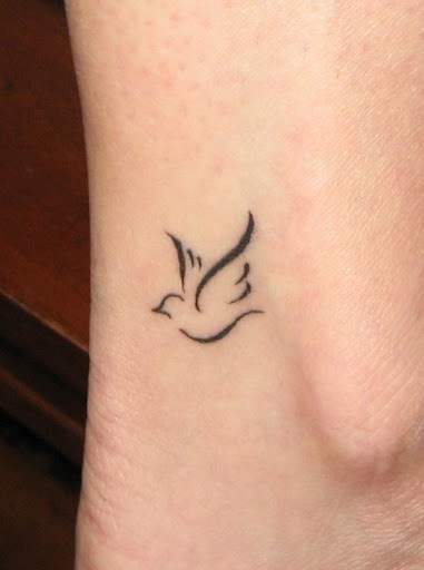 Outline Black Tribal Peace Dove Tattoo On Ankle