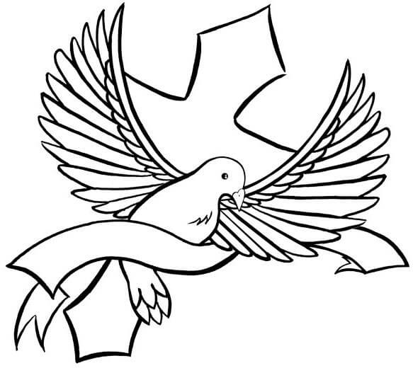 Outline Cross And Dove Tattoo Design