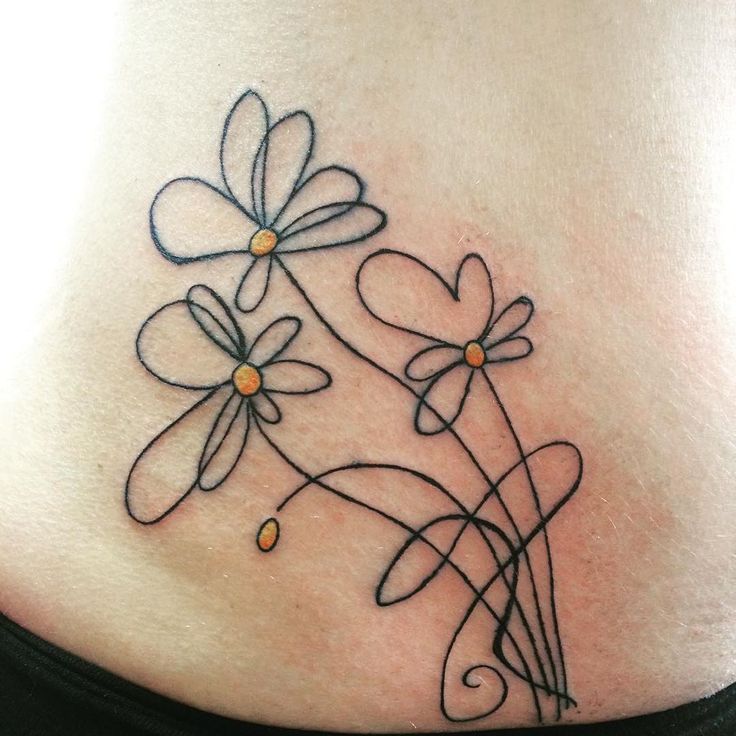 Outline Daisy Flowers Tattoos On Lower Back