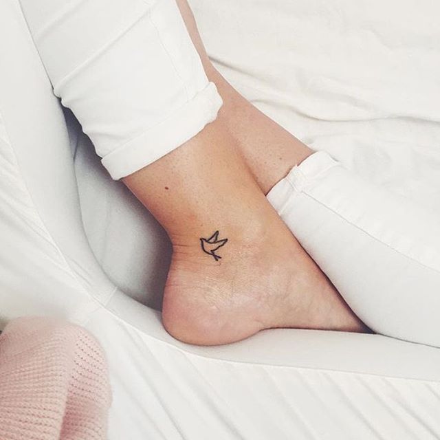 Outline Flying Small Dove Tattoo On Ankle