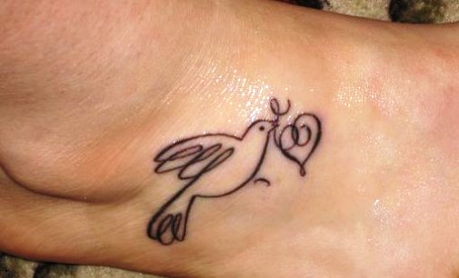 Outline Peace Dove Tattoo On Right Foot