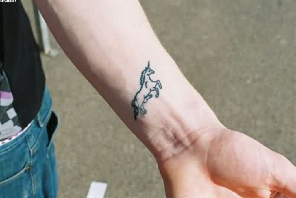 Outline Running Horse Tattoo On Left Wrist
