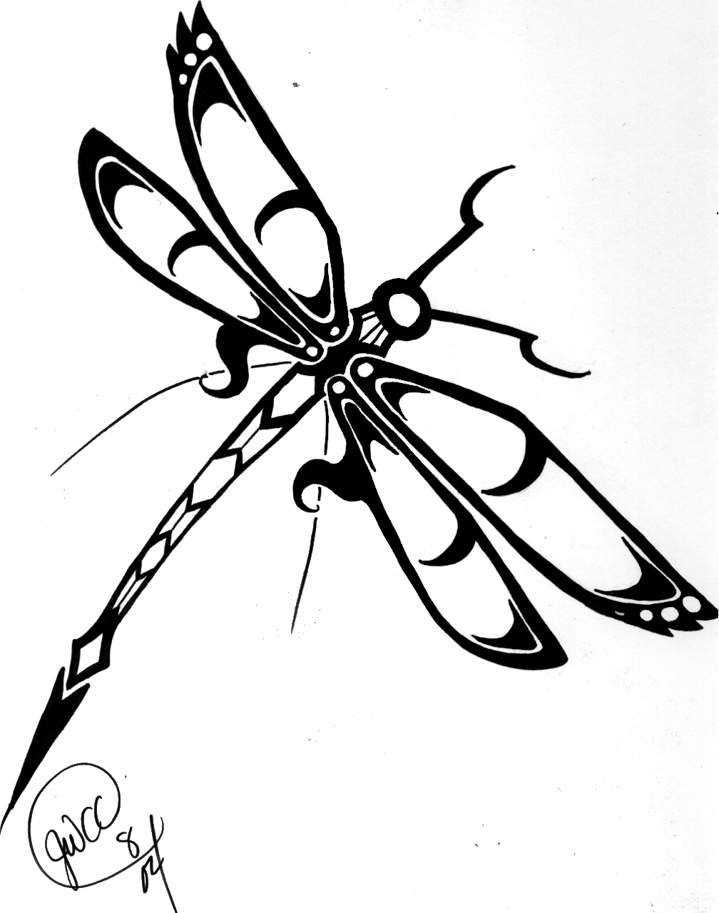 Outline Tribal Dragonfly Tattoo Stencil